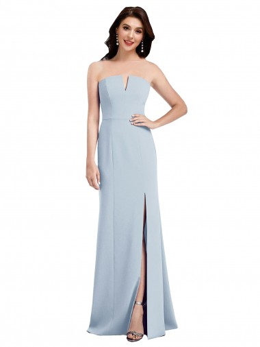 Sleeveless Strapless Stretch Crepe Light Sky Blue Long Evening Dress Canada for Sale