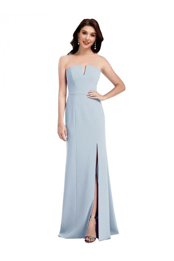 Sleeveless Strapless Stretch Crepe Light Sky Blue Long Evening Dress Canada for Sale