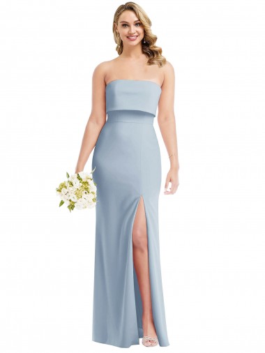 Sleeveless Strapless Stretch Crepe Light Sky Blue Long Semi Formal Evening Dress Canada for Sale