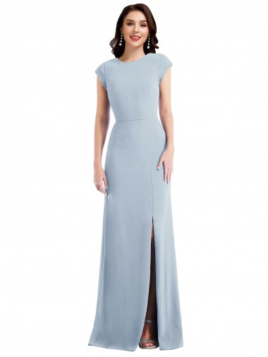 Cap Sleeves Stretch Crepe Light Sky Blue Long Formal Evening Dress Canada for Sale
