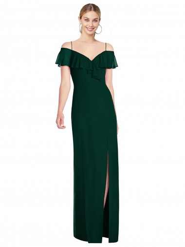 Cold Shoulder Sweetheart Soft Chiffon Ever Green Long Semi Formal Evening Dress Canada for Sale