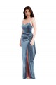 Sleeveless Sweetheart Stretch Velvet Dusty Blue Long Formal Evening Dress Canada for Sale