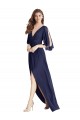 Sleeveless V-Neck Soft Chiffon Dark Navy Long Semi Formal Evening Dress Canada for Sale
