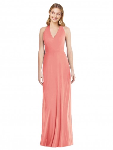 Sleeveless V-Neck Soft Chiffon Desert Rose Long Formal Evening Dress Canada for Sale