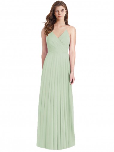 Cold Shoulder V-Neck Soft Chiffon Sage Long Semi Formal Evening Dress Canada for Sale