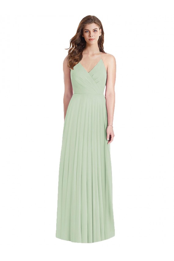 Cold Shoulder V-Neck Soft Chiffon Sage Long Semi Formal Evening Dress Canada for Sale