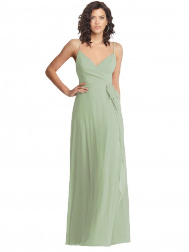 Sleeveless V-Neck Soft Chiffon Smoke Green Long Formal Evening Dress Canada for Sale