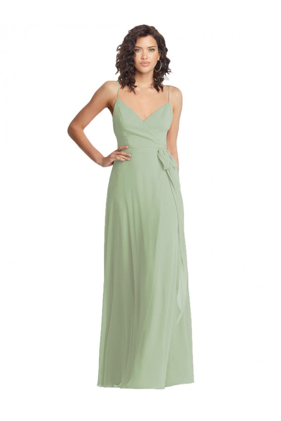 Sleeveless V-Neck Soft Chiffon Smoke Green Long Formal Evening Dress Canada for Sale