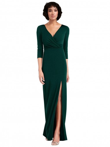 Long Sleeves V-Neck Spandex Dark Green Long Formal Evening Dress Canada for Sale