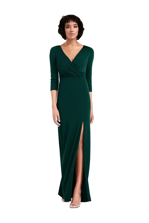 Long Sleeves V-Neck Spandex Dark Green Long Formal Evening Dress Canada for Sale