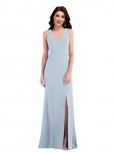 Sleeveless V-Neck Stretch Crepe Light Sky Blue Long Evening Gown Canada for Sale