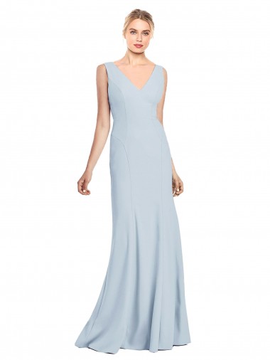Sleeveless V-Neck Stretch Crepe Light Sky Blue Long Evening Dress Canada for Sale