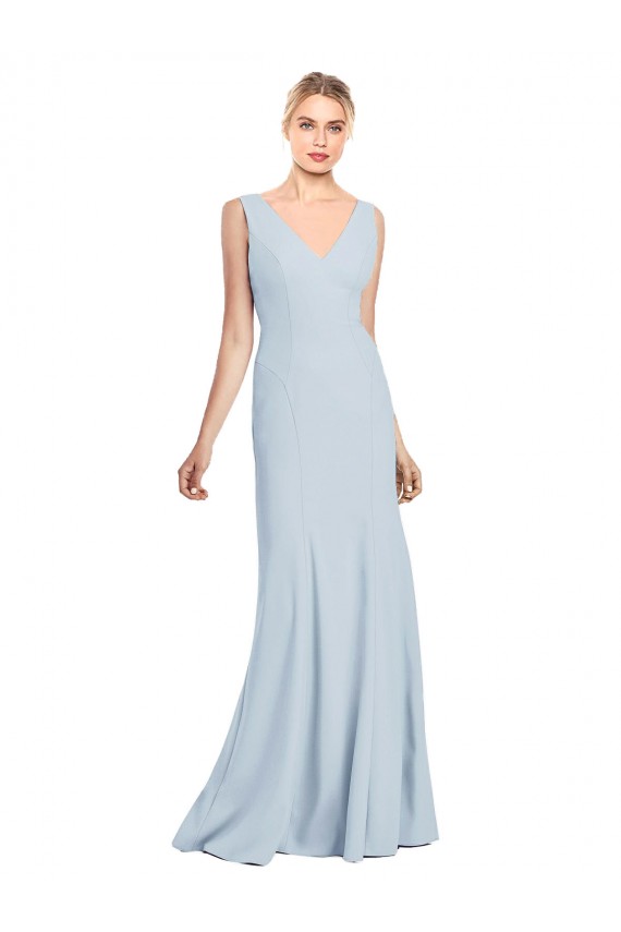 Sleeveless V-Neck Stretch Crepe Light Sky Blue Long Evening Dress Canada for Sale