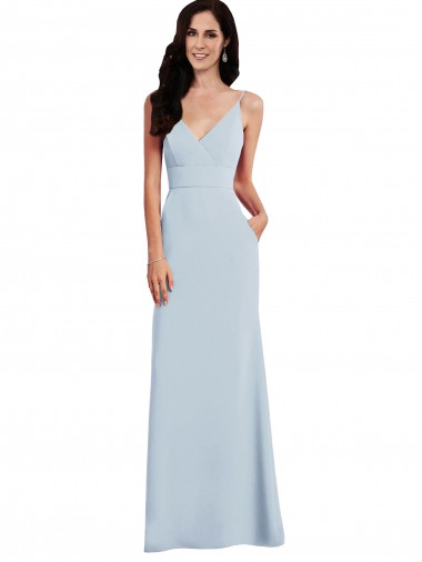 Sleeveless V-Neck Stretch Crepe Light Sky Blue Long Formal Dress Canada for Sale