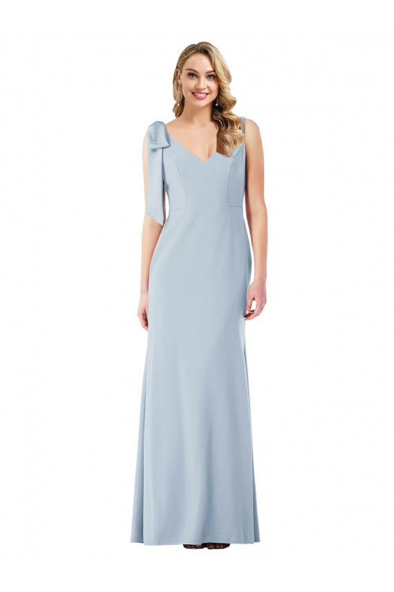 Sleeveless V-Neck Stretch Crepe Light Sky Blue Long Semi Formal Evening Dress Canada for Sale