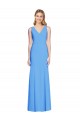 Sleeveless V-Neck Stretch Crepe Peacock Blue Long Semi Formal Evening Dress Canada for Sale
