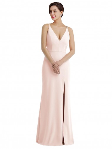 Sleeveless V-Neck Stretch Crepe Pink Long Formal Evening Dress Canada for Sale
