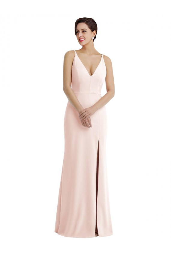 Sleeveless V-Neck Stretch Crepe Pink Long Formal Evening Dress Canada for Sale