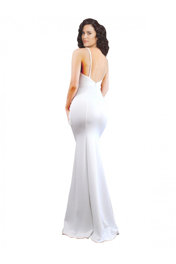 Sleeveless High Neck Stretch Crepe White Long Black Tie Evening Dress Canada for Sale