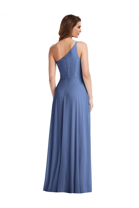 Sleeveless One Shoulder Soft Chiffon Windsor Blue Long Formal Evening Dress Canada for Sale