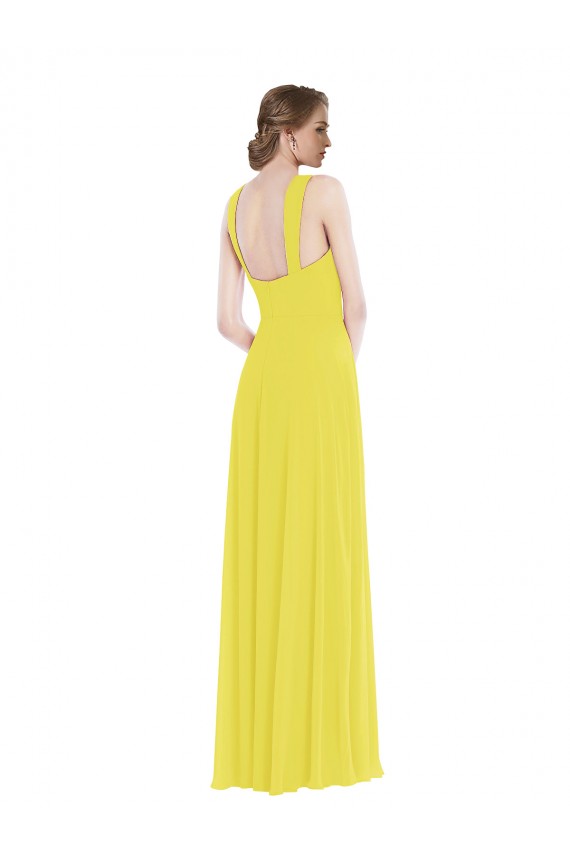 Sleeveless Sweetheart Soft Chiffon Yellow Long Semi Formal Evening Dress Canada for Sale